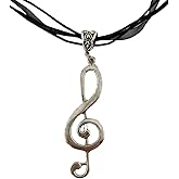 Silver-Plated Treble G Clef Pendant on Black Organza Ribbon Choker music note gift for teachers, musician 16-18" necklace