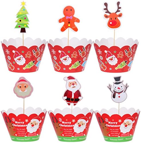 Cupcake Toppers &amp; Cupcake Liners Set for Christmas Party Decorations
