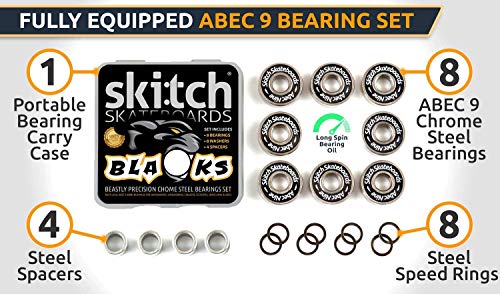 image for SKITCH Pro Skateboard Bearings Set - Precision Fast Spin ABEC 9 Chrome