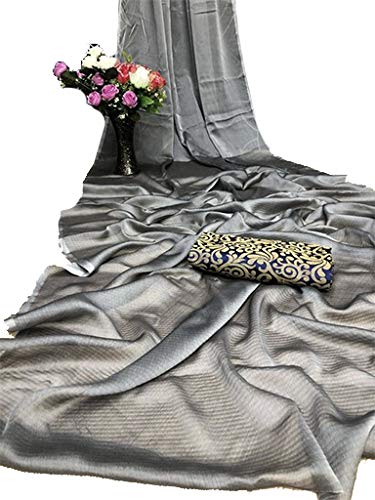 Women Fancy Zara Silk Saree With Printed Blouse Peice (Grey)