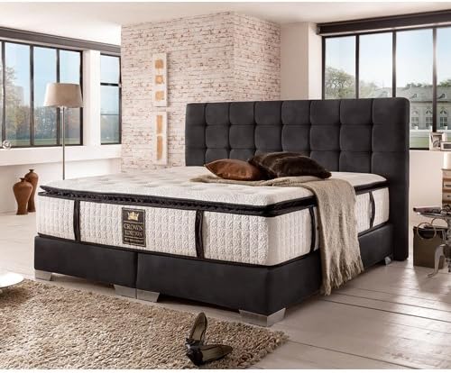 London Cama con somier Deluxe (200 x 200 cm), color negro ...