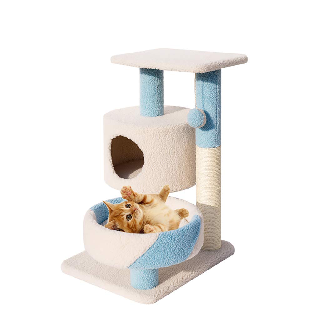 Blue 猫の木の家 ペットキティプレイハウス快適なラウンドベッド広々とした展望台柔らかくて快適なサイザルロープの柱耐久性と耐摩耗性 Pink B07qpct7hb Blue キャットタワー 円高還元