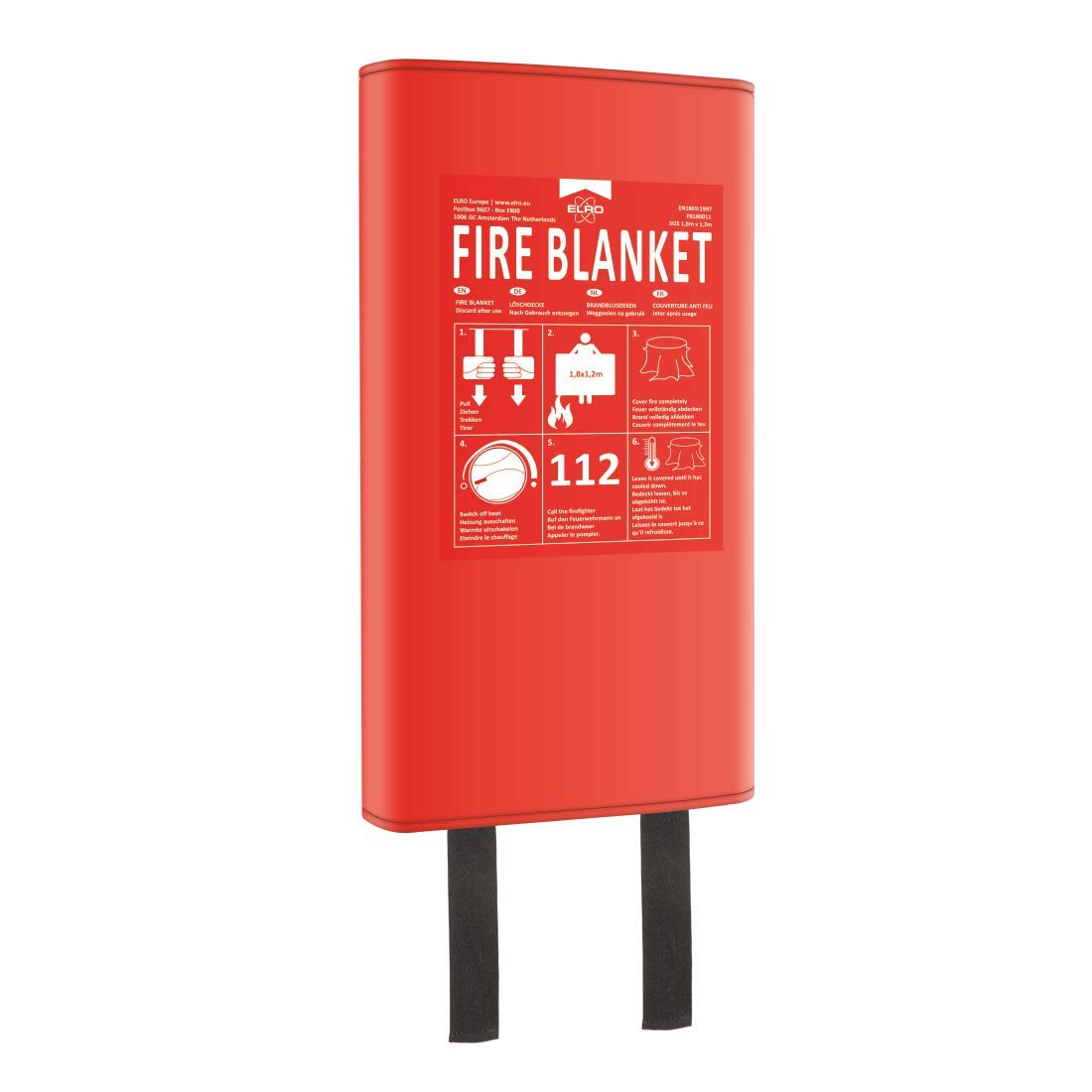 ELRO FB1800 Fire Blanket, 1.8m x 1.2m, Silicon Coated Glassfiber, Safety Equipment, Conforms to EN1869, Includes Hardcover Sleeve, White