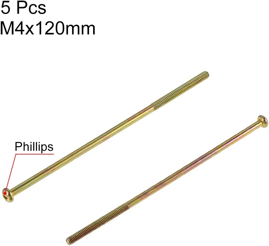 sourcing map M4 x 120mm Male Thread Phillips Pan Head Bolt Screw for Double Bed Furniture TV Rack Wall Hanging 5pcs - Image 3