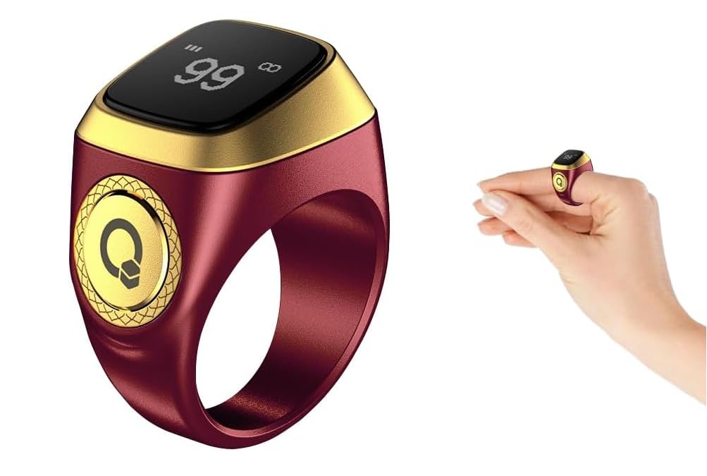 Anlising Smart Ring Counter, Smart Tasbih Zikr Ring, Muslim Islamic Prayer Smart Rings, Tasbih Counter Smart Ring, Tasbeeh Smart Counter, Digital Electronic Smart Tally Counter for Prayer (Brown,18MM)