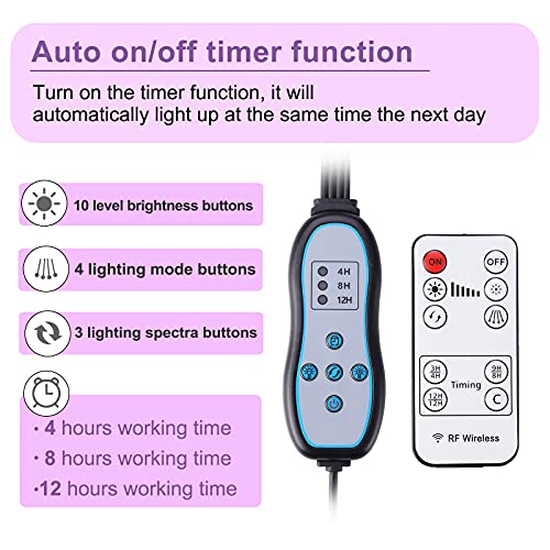 Grow Light, LED Plant Grow Light with Red Blue Spectrum, 15-60 in Adjustable Tripod Stand, 4/8/12H Timer, Remote Control, Plant Light for Vegetables, Greenhouse and Indoor Plants