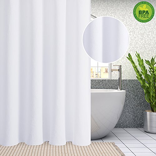 Magnificentex Shower Curtain for Bathtub Waffle Fabric Bath Shower Curtain 1pc Waterproof Buttonholes (White, 70" 72")