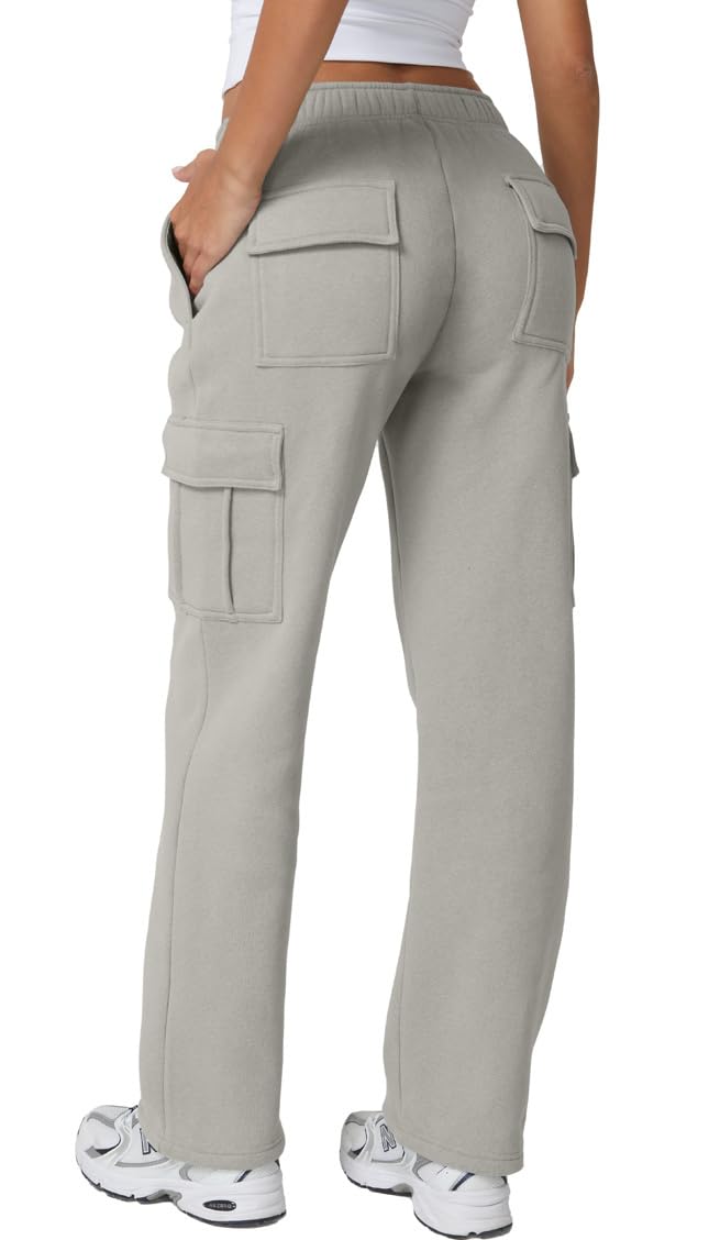Photo 1 of *Minor Damaged*
QINSEN Woman's Wide Leg Cargo Pants High Waist Classic Solid Fleece Pants Lounge Wear Light Grey XL