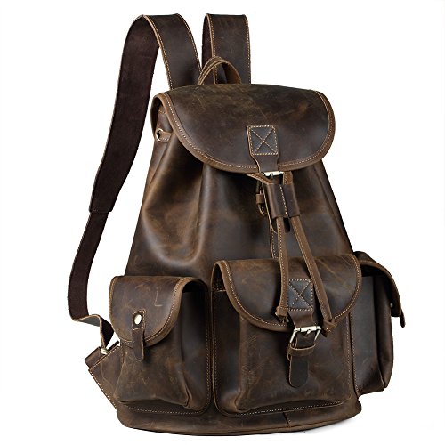 Leather backpack for men travel rucksack for school fit…