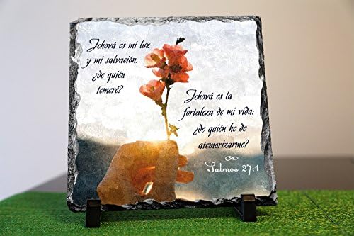 Religious Home Décor Jehova Es Mi Luz Y Mi Salvación: ¿De Quién Temeré? Jehová Es La Fortaleza De Mi Vida: ¿De Quién He De Atemorizarme? Salmos 27:1 La Biblia Reina Valera Stone Plaques 7.5” X 7.5” - Perfect Christian Gift