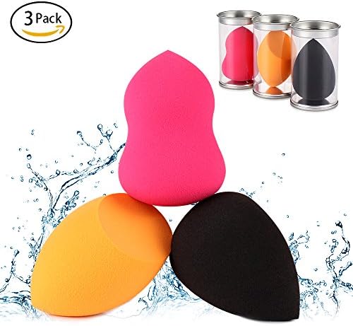Makeup Sponge Set for Powder, Concealer and Foundation Cream or Liquid Application Cosmetic Blending Soft Latex Free Vegan Sponges (3Pcs, Black &amp; Orange &amp; Pink)