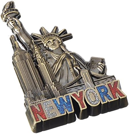 Bronze Color NY Statue of Liberty Sparkling New York Souvenir Metal Fridge Magnet Brooklyn Bridge NYC Empire State Building Chrysler Building Metal Magnet