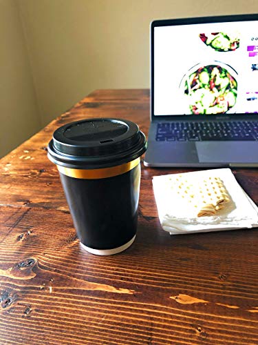 Gold Rim 12oz Double Wall Coffee Cups 40pcs + 10pcs bonus - Disposable Paper Cup with Lids - Insulated black design to go for hot beverage - Multi-purpose Leak Proof Container - ELEGANT GOLD DESIGN