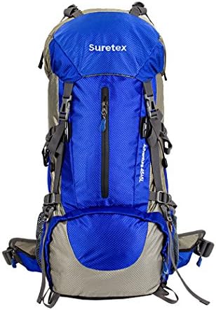 Suretex 50L-60L Waterproof Outdoor Sport Hiking Trekking Camping Travel Backpack Pack Mountaineering Climbing Knapsack with Rain Cover (Blue, 50L)