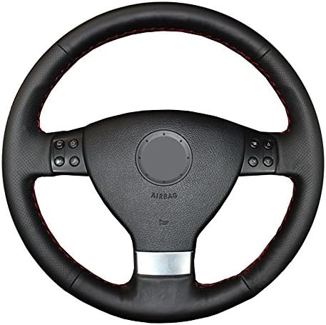 O SHI CAR Genuine Leather Steering Wheel Cover Original for Volkswagen Golf 5 Mk5 VW Passat B6 Jetta 5 Mk5 Tiguan 2007-2011 Splice Customization Perforated Cowhide Covers Black