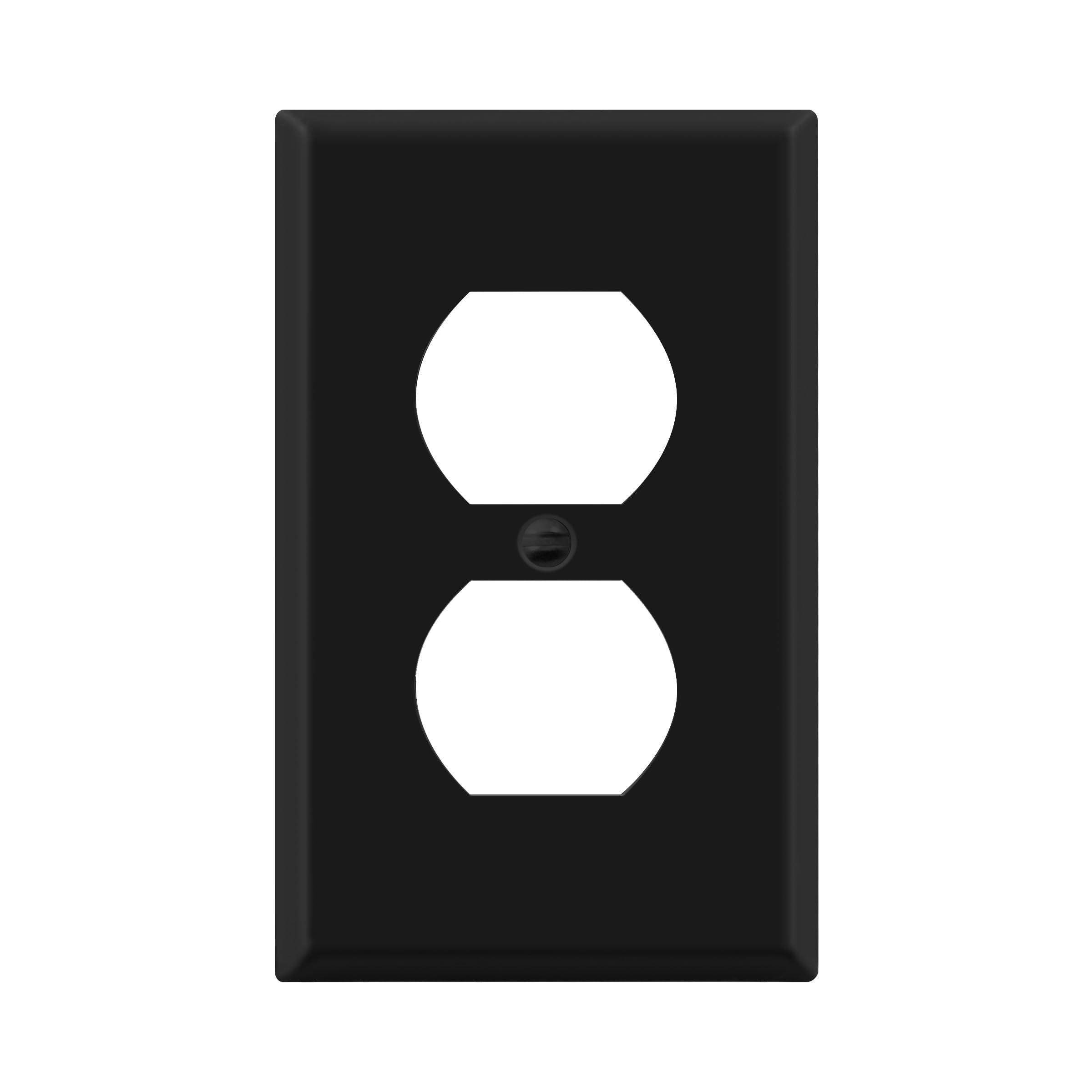Photo 1 of ENERLITES Duplex Receptacle Metal Wall Plate, Outlet Cover, Corrosion Resistant, Standard Size 1-Gang 4.50" x 2.76", Powder Coated Stamped Steel, 7721-BM, Black Matte