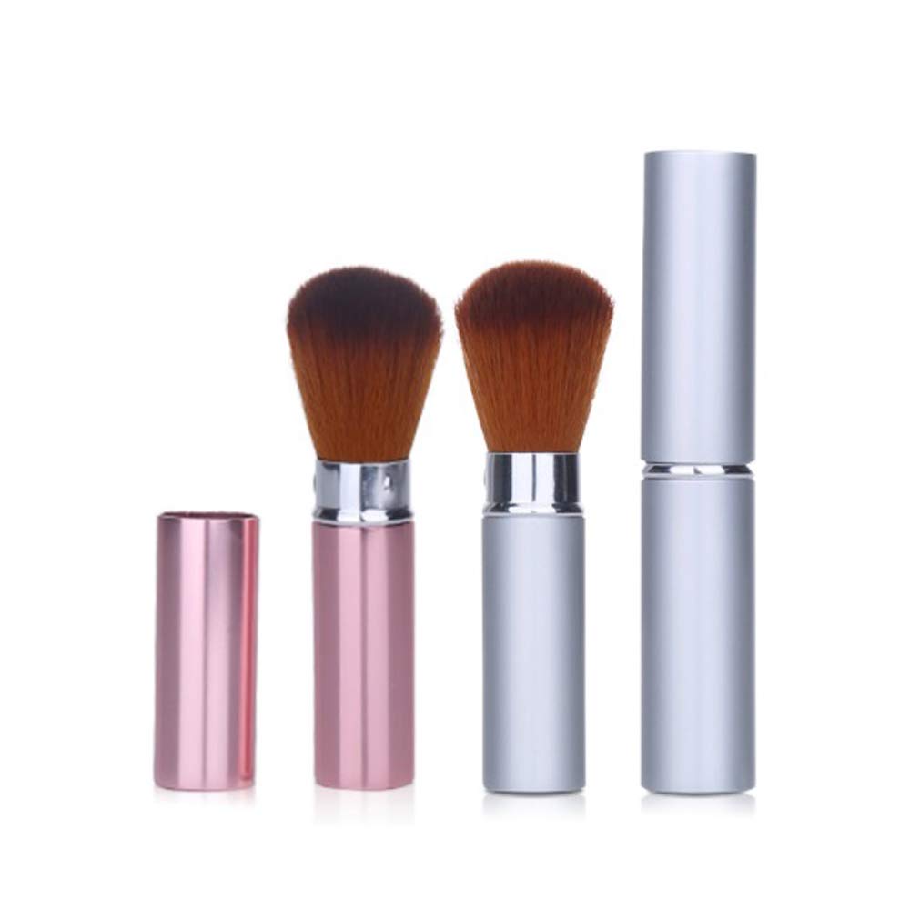 2Pcs Retractable Travel Makeup Brush Multitask Makeup Brush for Blush Bronzer or Highlighter (Closable - Perfect for Travel Bag or Case)