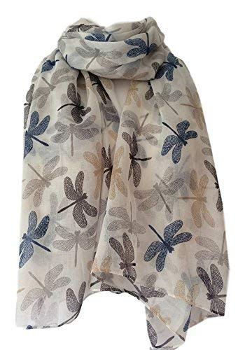 Purple Possum® Scarf Ivory Cream Navy Blue Grey Beige Dragonfly Print Ladies White Brown Wrap Shawl