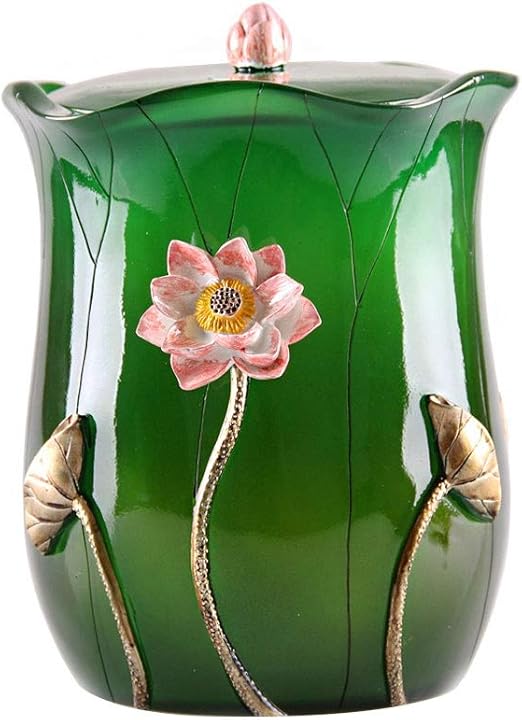 Lotus Bathroom Trash Can Resin Covered Garbage Can Design Durable with Lid Trash Can Wastebasket