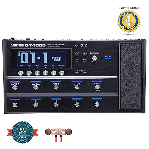 BOSS GT-1000 Guitar Effects Processor includes Free Wireless Earbuds - Stereo Bluetooth In-ear and 1 Year Everything Music Extended Warranty