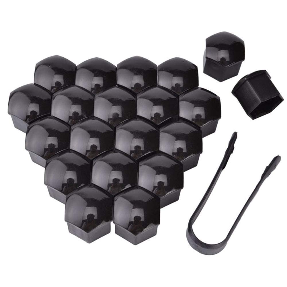 Weforu 20 Pieces Black Nut Caps, Universal 17mm Car Wheel Nut Bolt Covers Set with Removal Tool for Cars