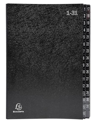 Exacompta - Ref 57032E - Box of 6 Ordonator File Boxes - Hard Cover - Recycled Card Interior - Digital Laminated tabs from 1 to 31-32 compartments - Size 25x33cm - for A4 - Black