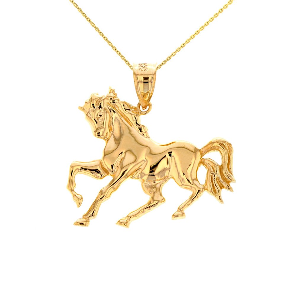 14k Yellow Gold Stallion Horse Race Running Animal Pendant