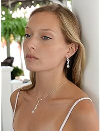 mariell Graceful CZ y vidrio Collar arete Set con Teardrops para novia, bodas y Prom