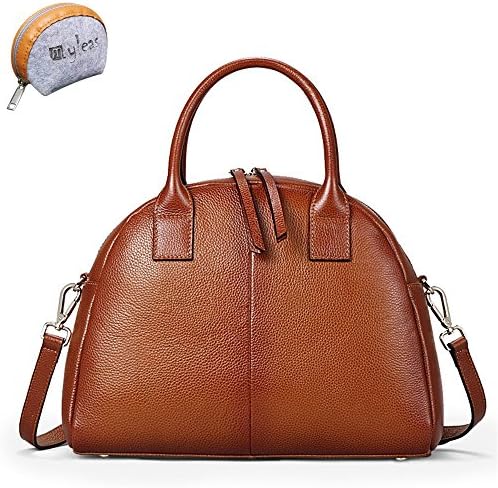 Myleas Women's Brown Shell Type Genuine Leather Top Handle Shoulder Bag Handbag Purses