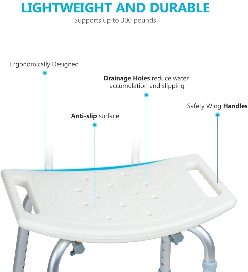 OasisSpace Heavy Duty Adjustable Shower Seat 300lbs, Medical Tool-Free Assembly Bathtub Shower Chair Seat Bench with Removable Back for Handicap, Disabled, Seniors & Elderly