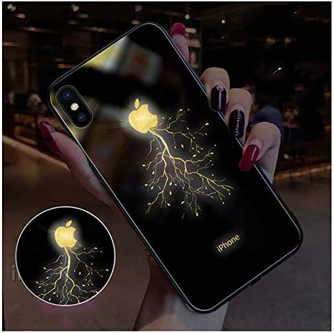 JZWDMD For iPhone XR,iPhone XS MAX Cases Glowing Case Led Logo Light iPhone Case Glowing Light Up Logo Case Illuminate Cover Tempered Glass Back Cover Protective Case