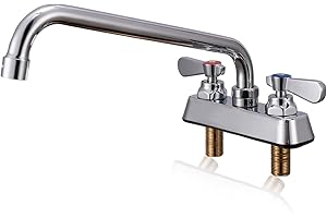 Sepaitek Leak-Free Bar Sink Faucet 4 inch Center 2 Hole Deck Mount, Commercial Sink Faucet for 2 or 3 Compartment Sink Faucet 12" Spread Spout, Utility Sink Laundry Hand Sink Faucet 2 Handle, Brass