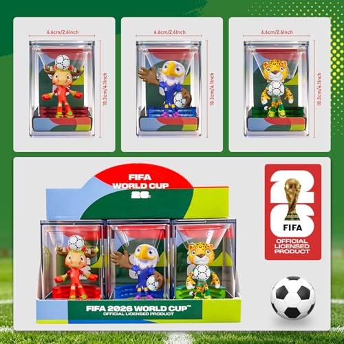 Sanyetral FIFA World Cup 2026 3-Piece Mascot Figurines, Multicoloured, Includes Clutch, Zayu, Maple, Court-A Game (6 cm)