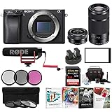 Sony Alpha a6500 Digital Camera w/ SELP1650 16-50mm &amp; SEL55210B 55-210 Zoom Lenses &amp; Rode Video Mic GO Bundle