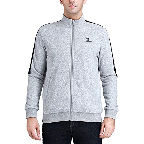 [- CAMEL CROWN Men Full Zip Hoodies Sweatshirts Light Sweater Pullover Outware Stand Collar Cotton 