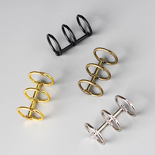Ozzptuu 2PCS Stainless Steel 3-Ring Loose Leaf Binder Retro Binding Spines Combs DIY Notebook Ring (Black+Bronze, 0.79 inches)