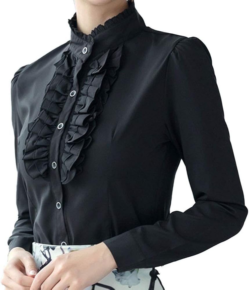 black ruffle blouse long sleeve