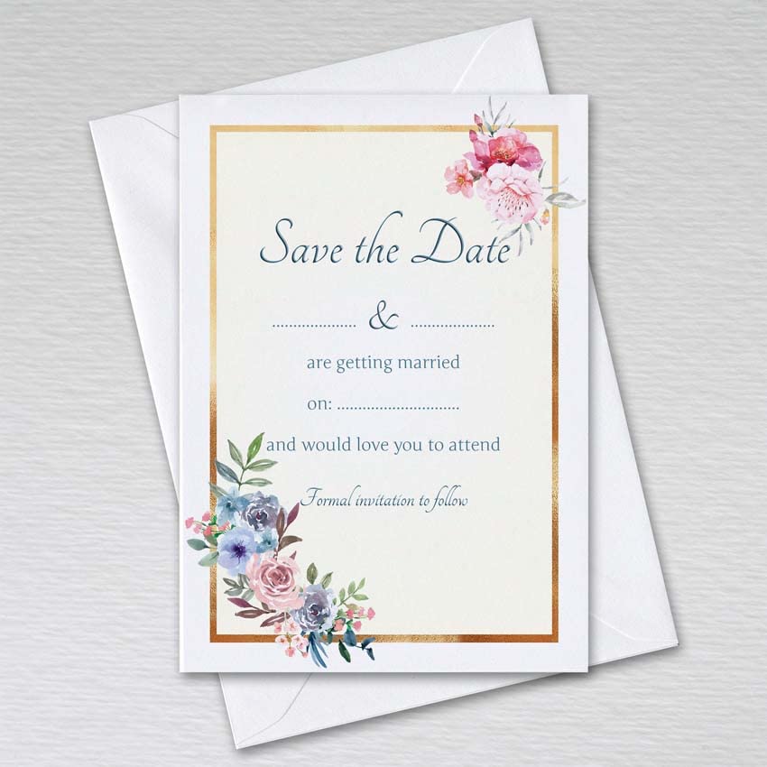 Pack of 50 Save the Date Cards with Envelopes - A6 Floral Elegance Non-Folding Cards for Weddings