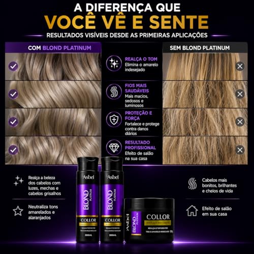 Asbel Kit Blond Platinum Shampoo Condicionador Máscara 300g