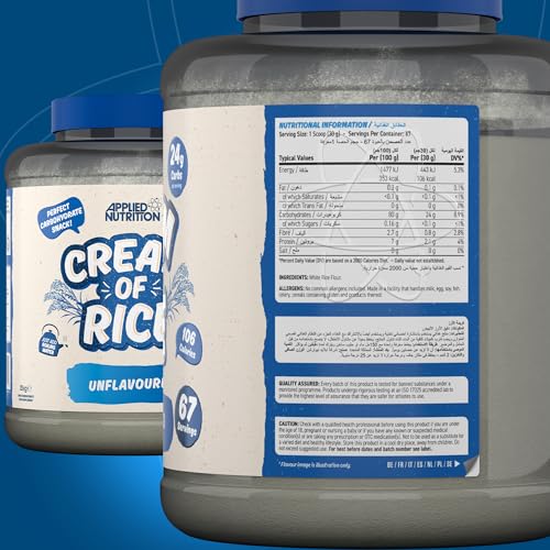 Applied Nutrition Cream of Rice - High Carbohydrate Cream of Rice Supplement, Source of Energy for Breakfast & Snacks, Easy to Digest, Low Sugar, Low Fat, Vegan, 2kg (Unflavoured)