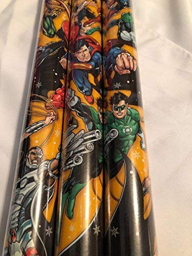 Wonder Woman , Superman, Batman, Green Lantern & More Large 70sq ft Roll Holiday Christmas Gift Wrapping Paper (DC Comics Yellow)