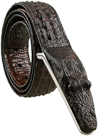 Samtree Mens Adjustable Leather Belt Embossed Alligator Plaque Buckle