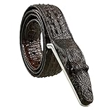 Samtree Mens Adjustable Leather Belt Embossed Alligator Plaque Buckle