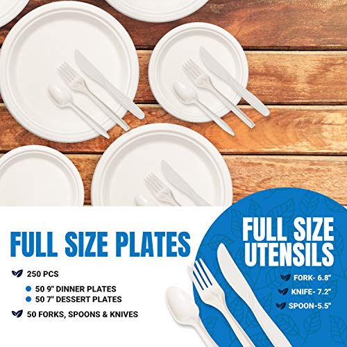 SevenT2 250Pcs Compostable paper plates, Biodegradable, Disposable