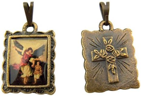 Guardian Angel Epoxy Icon 3/4 Inch Bronzed Base Medal Square Protection Pendant