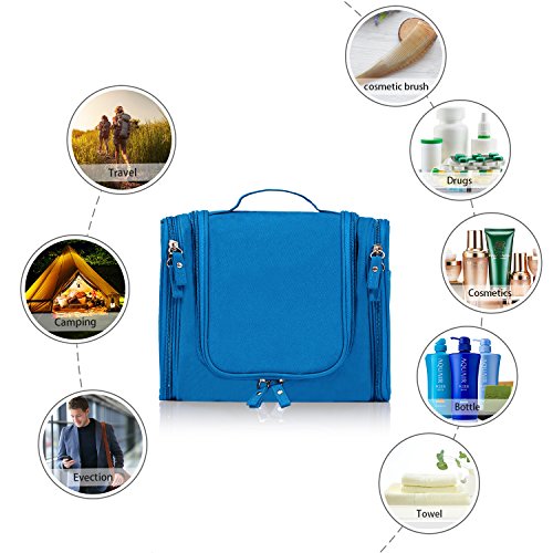 Hanging Toiletry Bag Travel Cosmetic Kit - Large Essentials Organizer - Sturdy Hook Makeup bag - Heavy Duty Waterproof for Men and Womens (Blue)