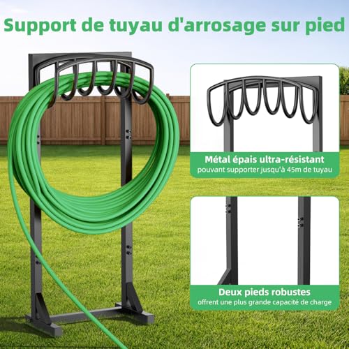 iRhodesy Garden Hose Holder, Heavy Duty 43" Freestanding Hose Stand with 4 Pegs, Metal Bracket Holds Up to 45m Garden Yard Garden Hose