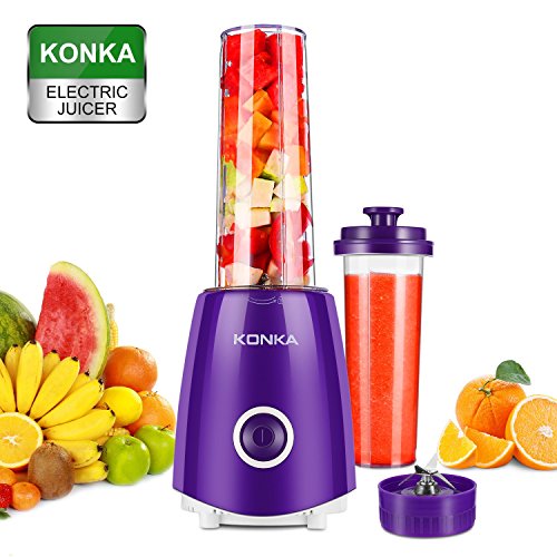 Click Here to See More Images KONKA Upgraded Smoothie Blender for Shakes and Smoothies 300W Mini Electric Juicer High-Speed Blender/Mixer and 2 x Bottle with cup cover,BPA Free