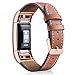 Mornex Replacement Leather Band Compatible with Fitbit Charge 2, Classic Genuine Leather Wristband for Men Women(Brown-Rosegold Buckle)