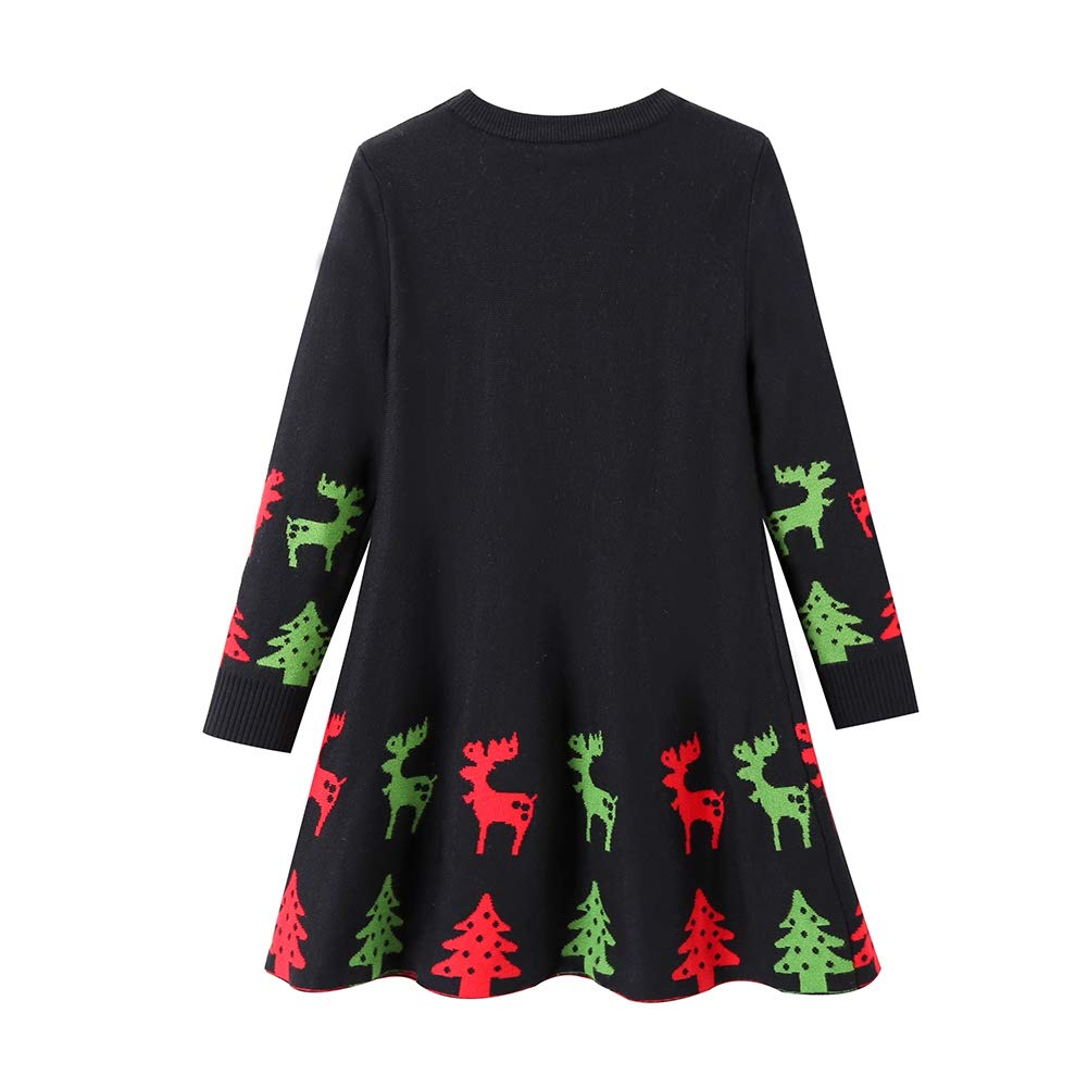 SMILING PINKER Girls Christmas Dress Jingle Bells Sequins Xmas Tree Knit Ugly Sweater